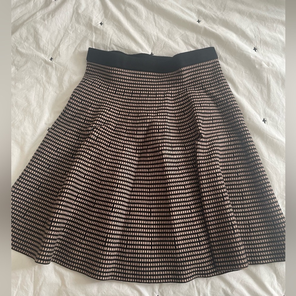 Grace Elements knit pleated flair skirt in beige & black checker - size M